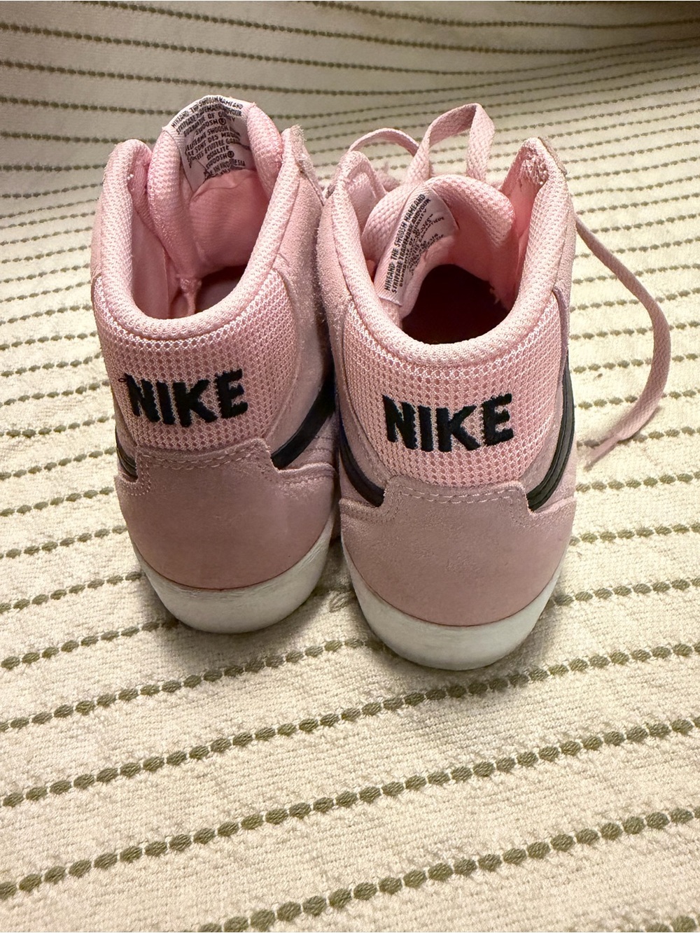 Nike Womens Light Pink High-Top Sneakers with Black Logo